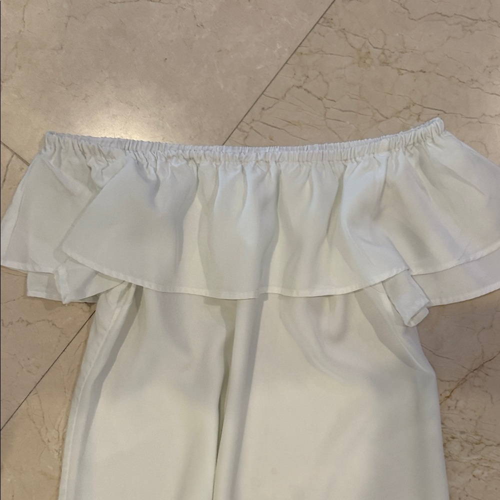 Halston Heritage Ruffled Off-Shoulder White Tube Top - Picture 6 of 11